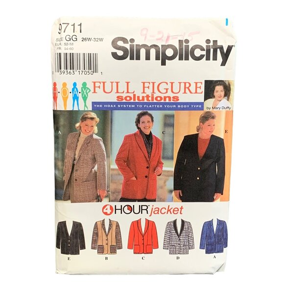 Simplicity Womens Full Figure Solutions 4-Hour Jacket Pattern 9711 - Picture 1 of 2